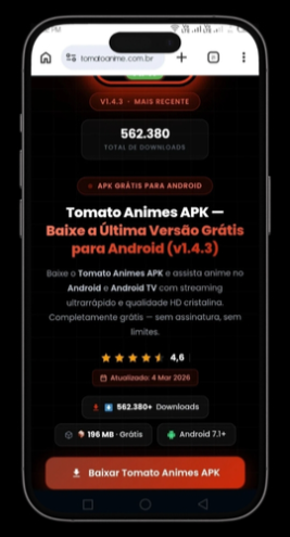 Passo 1 — Tela de download do Tomato Animes APK no site oficial